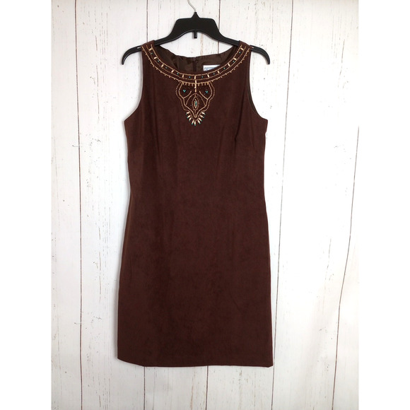 Jessica Howard Dress 10 Medium Brown Beads Bohemian BOHO Shift - Picture 1 of 8